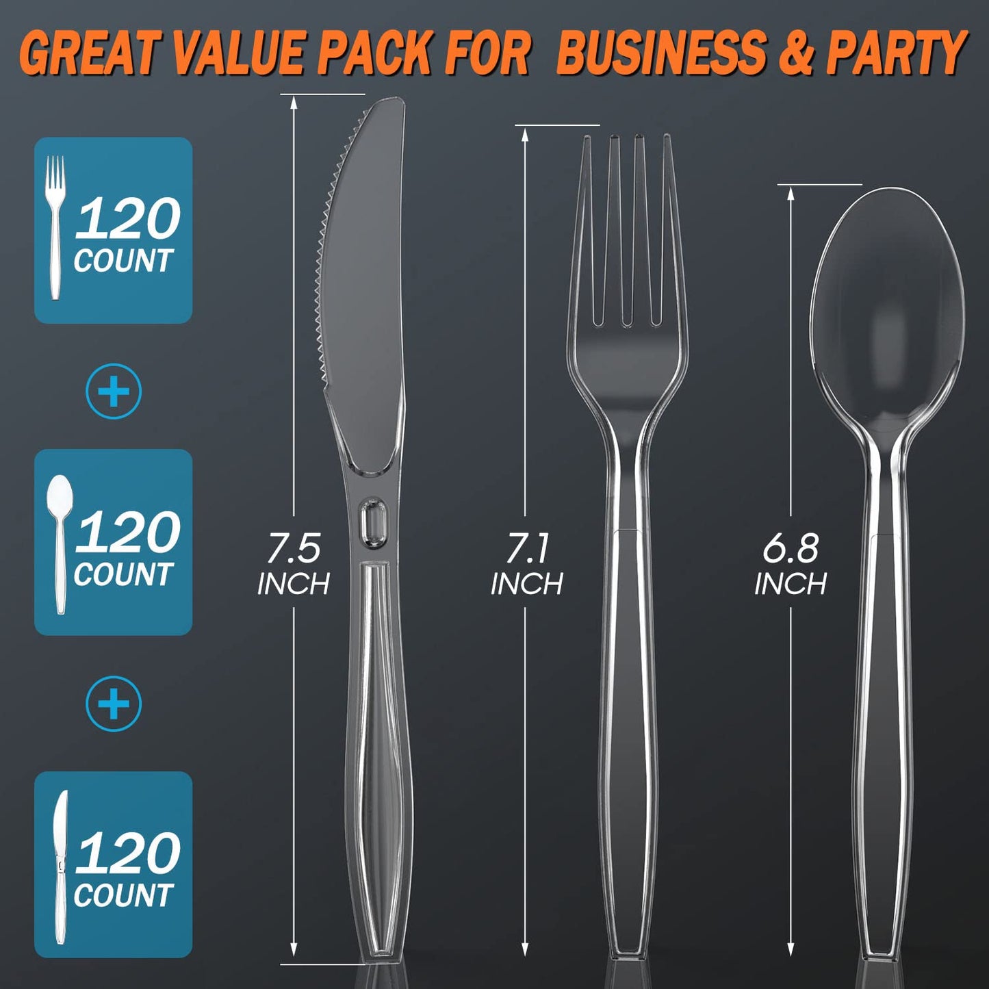 7.1" Clear Plastic Forks Heavy Duty with Heat Resistant & BPA Free, Solid and Durable Plastic Cutlery, Premium Disposable Forks for Party Supply(84 Count)