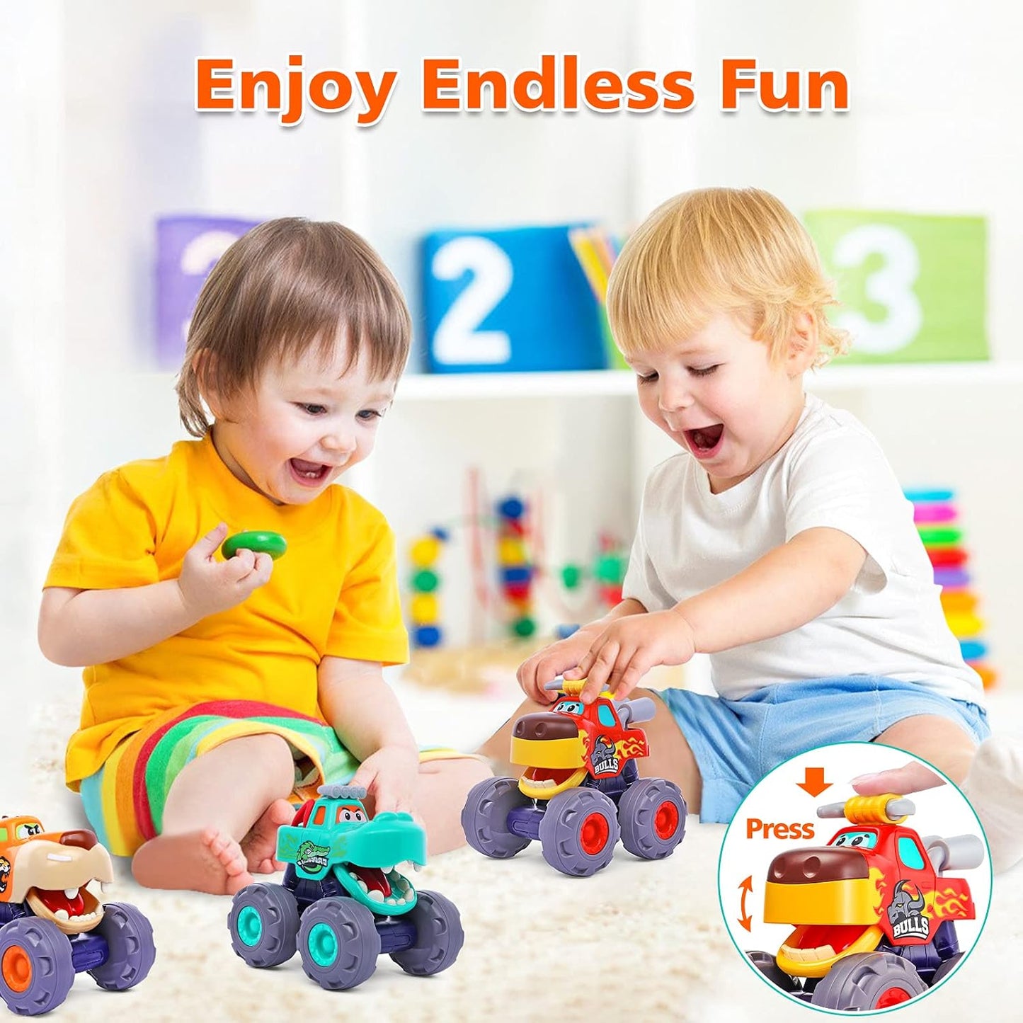 Toy Cars for 1 Year Old Boy Gifts Monster Trucks Boys Toys for 1 2 3 Year Old Boys Girls Kids Toddler Car Toy Trucks Baby Boy Toys 12-18 Months Pull Back Cars for Toddlers 1-3 Birthday Xmas Gift