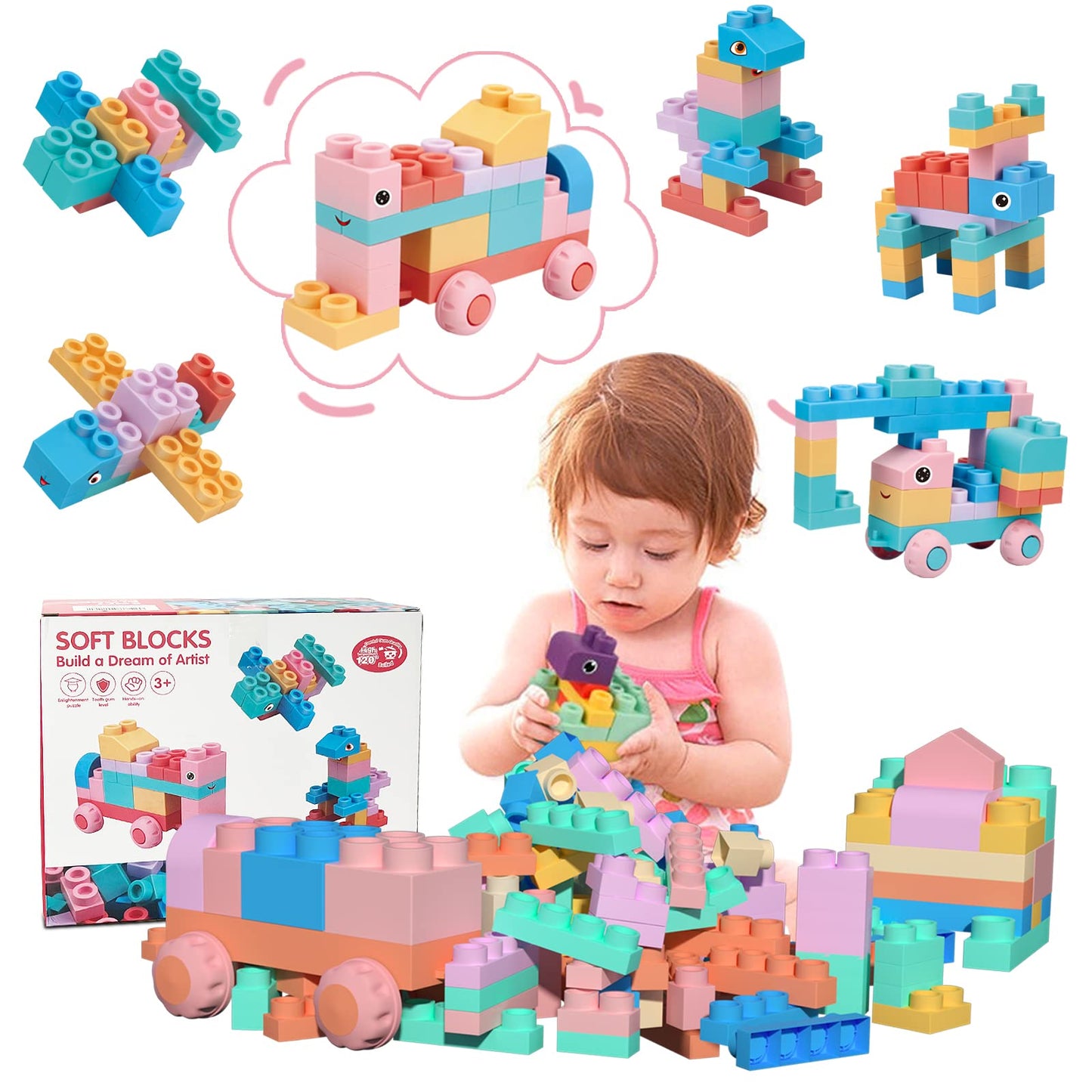 Top STEM Soft Building Block Sets for Kids Aged 18 months to 6 years old.Mega Building Blocks for preschool.Large Construction Block Toys for Toddler to Improve Imagination、Creativity、Hands-on Ability