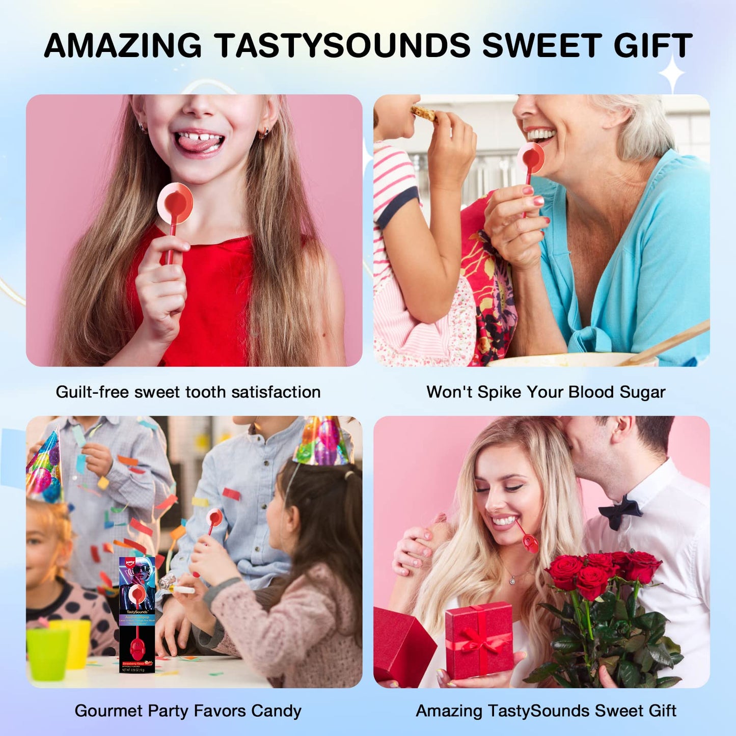 Music Lollipop Suckers,AMOS Audio Lollipop Sugar Free, Singing Lollipop Individually Wrapped, Novelty Gift for Mothers Day (Blueberry, Pack of 1)