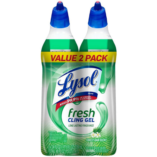 Lysol Toilet Bowl Cleaner Gel, For Cleaning and Disinfecting, Stain Removal, Forest Rain Scent, 24oz (Pack of 2)