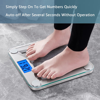 Vitafit Digital Bathroom Scale for Body Weight,Weighing Professional Since 2001,Extra Large Blue Backlit LCD and Step-On, Batteries Included, 400lb/180kg,Clear Glass,Silver