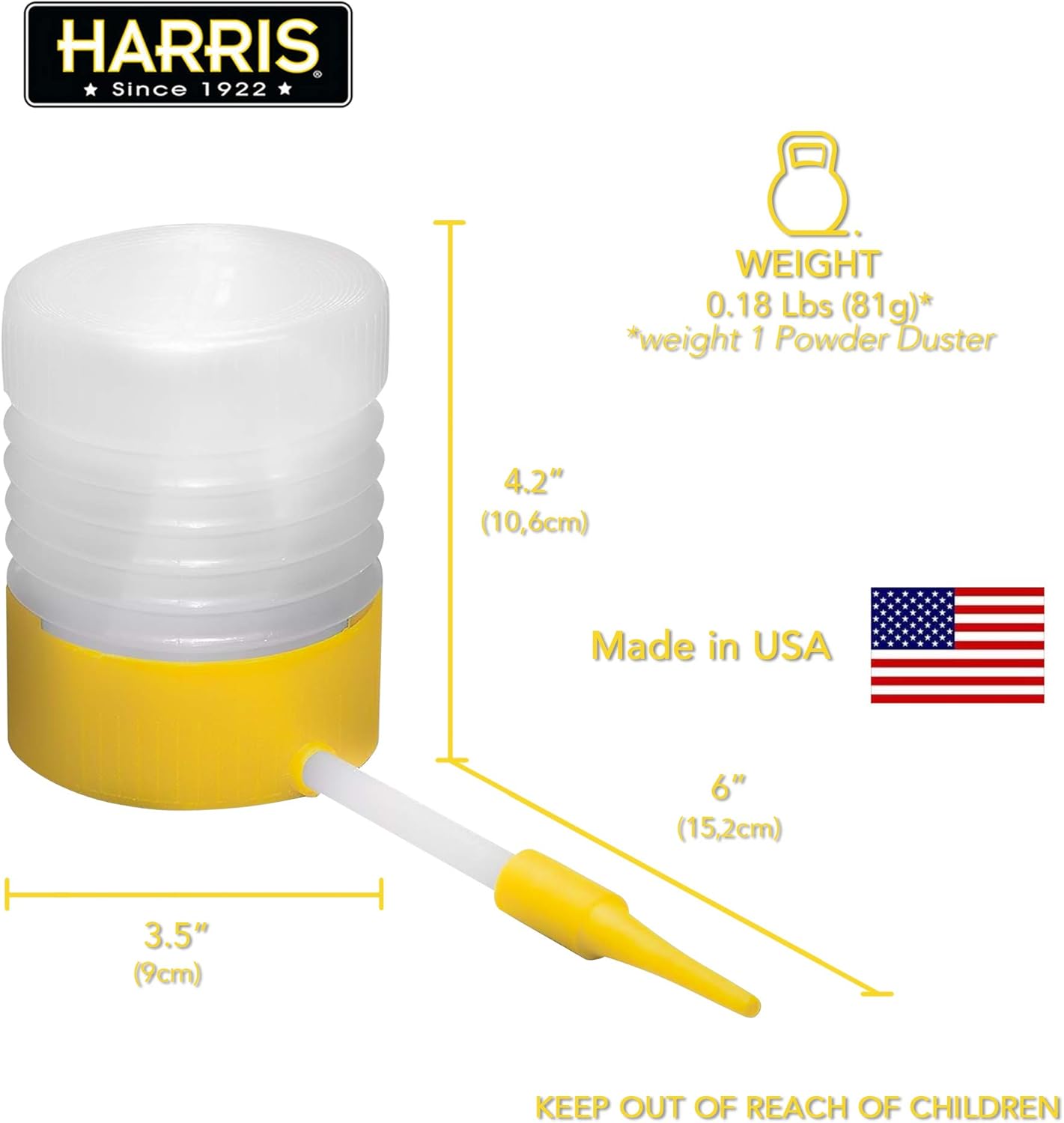 Harris Diatomaceous Earth Powder Duster with 6 Inch Extension Nozzle for Indoor and Outdoor Use