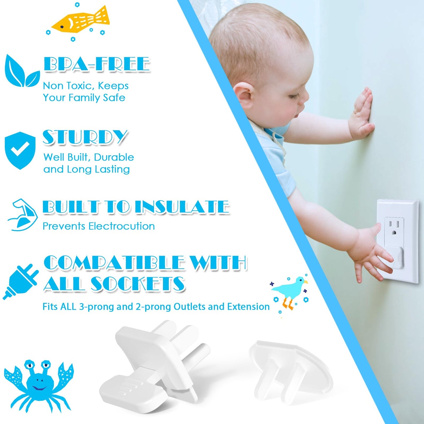 Outlet Covers Babepai 38-Pack White Child Proof Electrical Protector Safety Improved Baby Safety Plug Covers