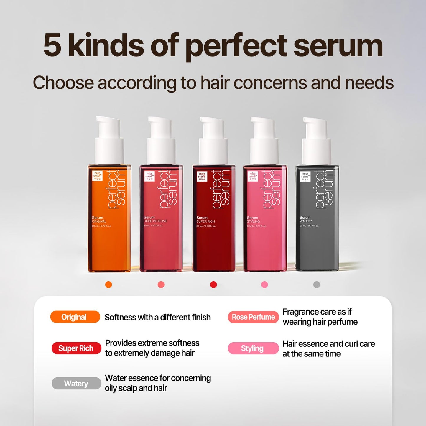 Mise En Scene Perfect Serum Original - Hair Oil for Frizzy & Dry Hair, Hydration and Nutrition Hair Essence for Damage Care, Floral Fragrance, Korean Hair Care Product, Korean Hair Serum 2.71 Fl. Oz.