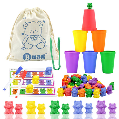 Bmag Counting Bears with Matching Sorting Cups, Preschool Math Learning Game with 24 Big Bears, 24 Little Bears, STEM Educational Learning Activities Gifts for Kids Age 3 4 5 Year Old