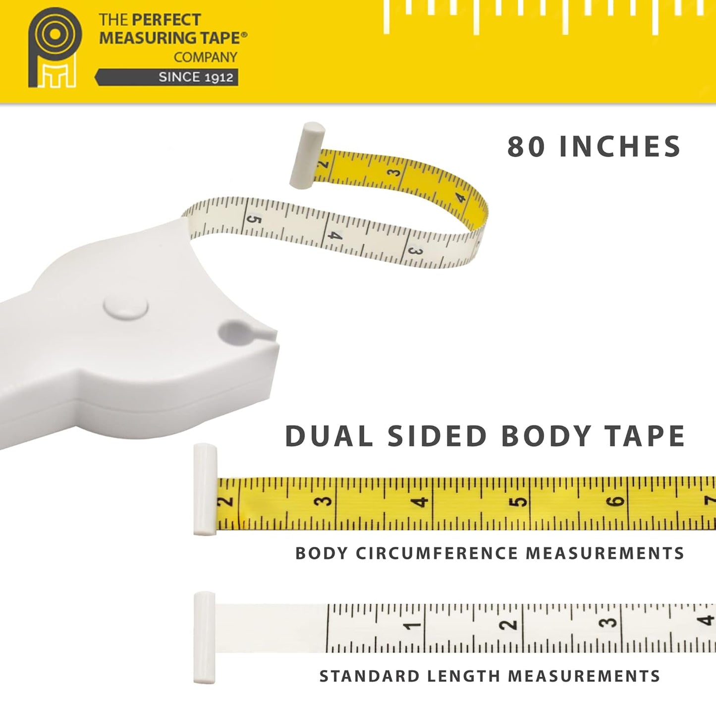 Perfect Body Tape Measure - 80 Inch Automatic Telescopic Tape Measure - Retractable Measuring Tape for Body: Waist, Hip, Bust, Arms, and More (White - 80 inch)