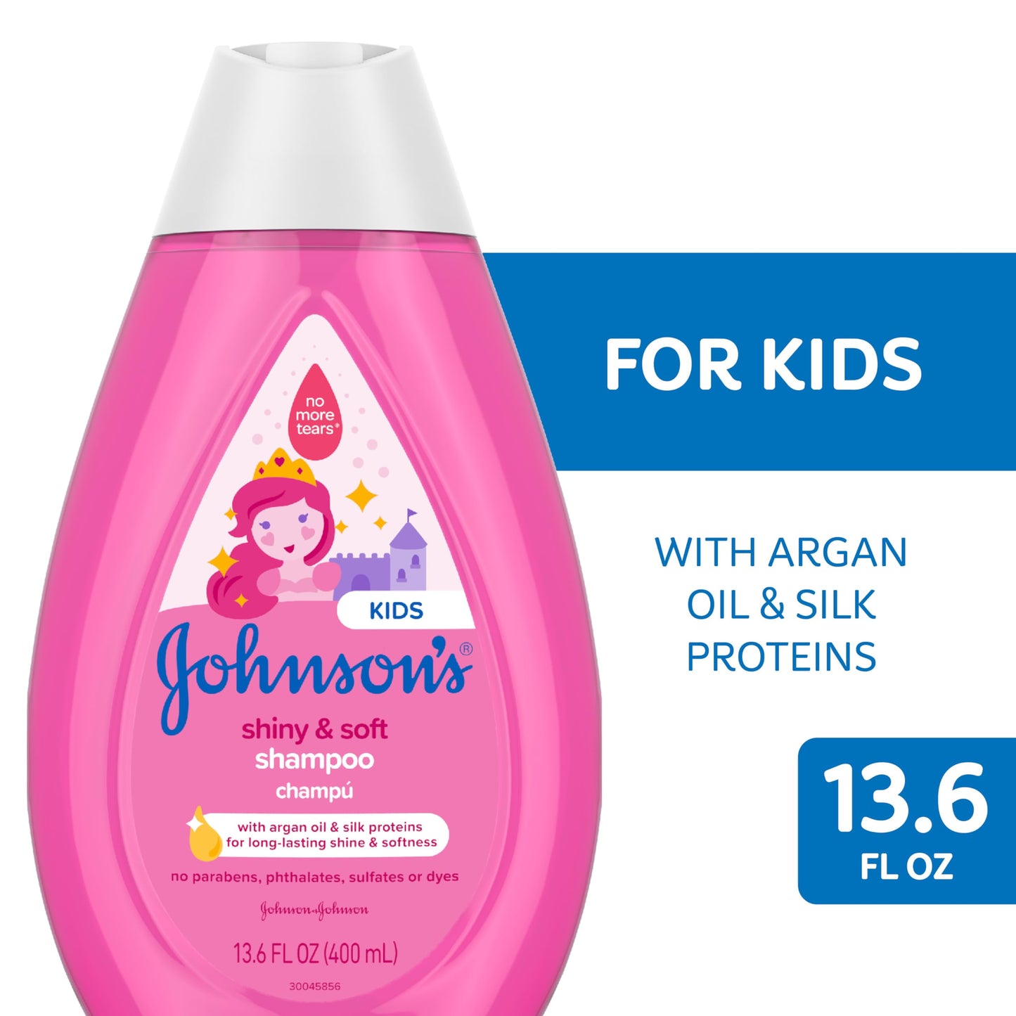 Johnson's Baby Shiny Soft TearFree Kids' Shampoo with Argan Oil Silk Proteins Paraben Sulfate DyeFree Formula Hypoallergenic Gentle for Toddler's Hair, 13.6 Fl Oz