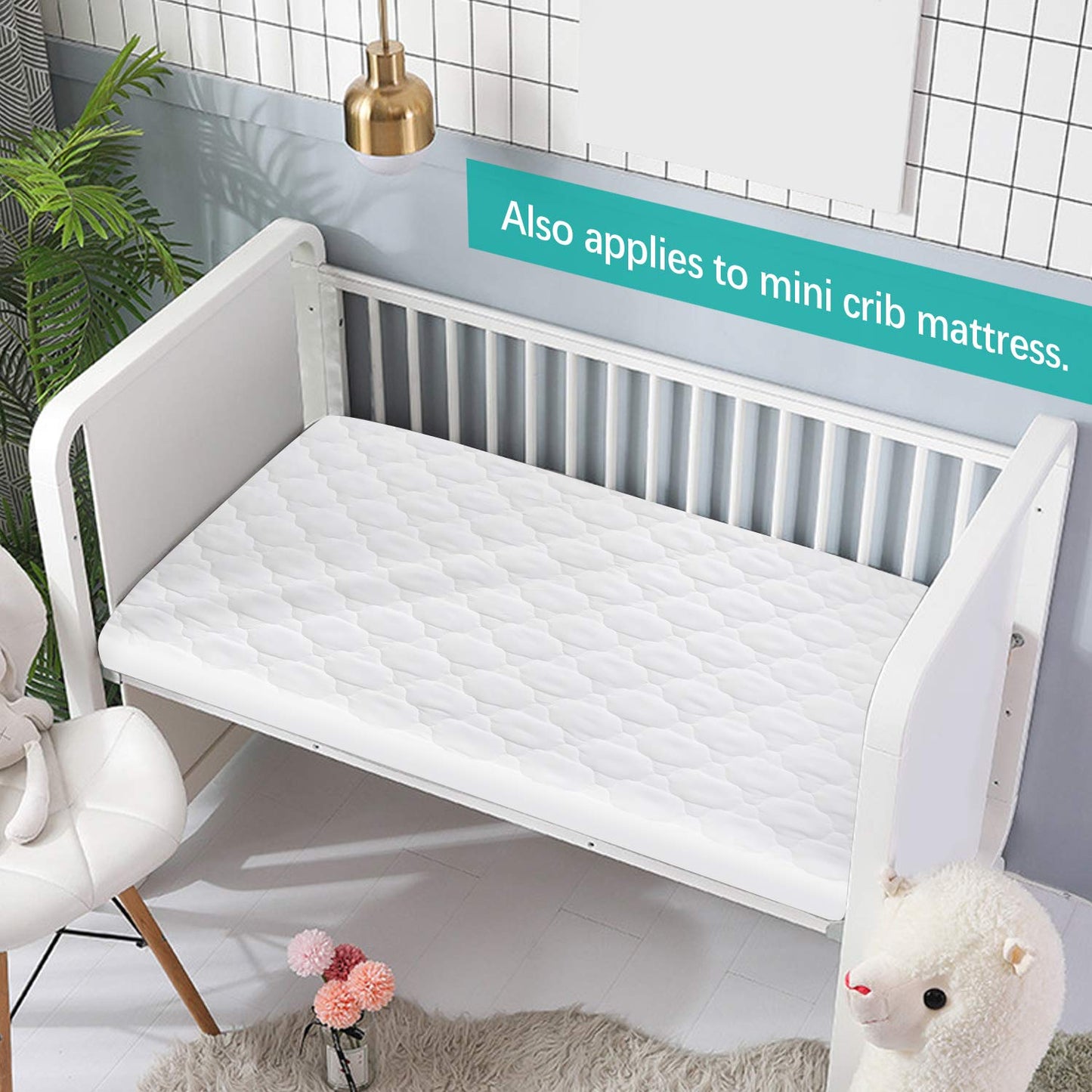 Crib Mattress Protector Sheets Fitted Waterproof Crib Mattress Pad Cover, Noiseless & Machine Wash 100% Absorbent Crib/Toddler Mattress Protector Sheet Quilted, White, 52" x 28"