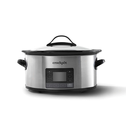 Crock-Pot Large 8-Quart Programmable Slow Cooker with Auto Warm Setting, Black Stainless Steel, Includes Cookbook (Pack of 1)