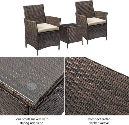 Devoko Patio Porch Furniture Sets 3 Pieces PE Rattan Wicker Chairs with Table Outdoor Garden Furniture Sets (Brown/Beige)