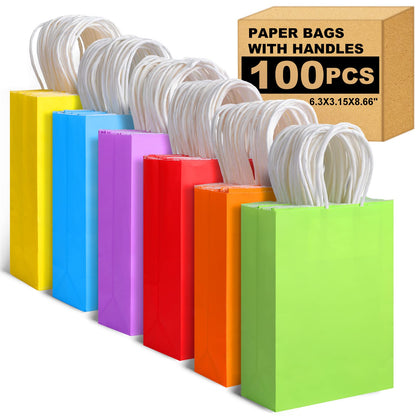 XPCARE 32 Pieces Paper Gift Bags, Kraft Paper Party Favor Bags Bulk with Handles for Kids Birthday, Baby Shower, Crafts, Wedding, Party Supplies (6 Colors)…