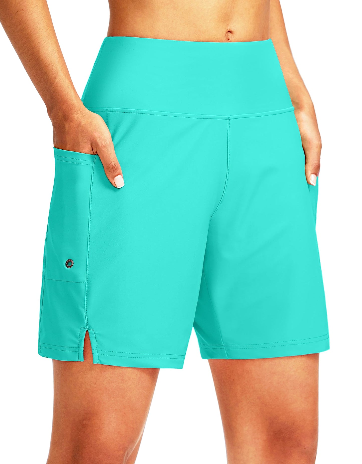 G Gradual Women's 7" Long Swim Board Shorts High Waisted Quick Dry Beach Swimming Shorts for Women with Liner Pockets