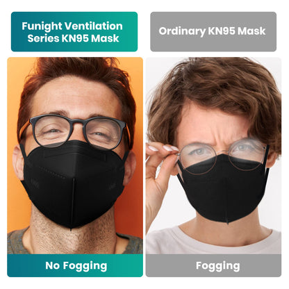 Funight KN95 Face Masks 50 Pack 5-Ply Breathable Filter Disposable Face Masks Black