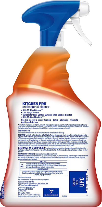 Lysol Pro Kitchen Spray Cleaner and Degreaser, Antibacterial All Purpose Cleaning Spray for Kitchens, Countertops, Ovens, and Appliances, Citrus Scent, 22oz