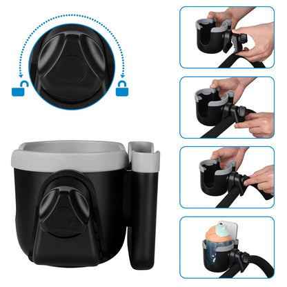 Accmor Stroller Cup Holder with Phone Holder, Bike Cup Holder, Universal Cup Holder for Uppababy Nuna Doona Strollers, 2-in-1 Cup Phone Holder for Stroller, Bike, Wheelchair, Walker, Scooter