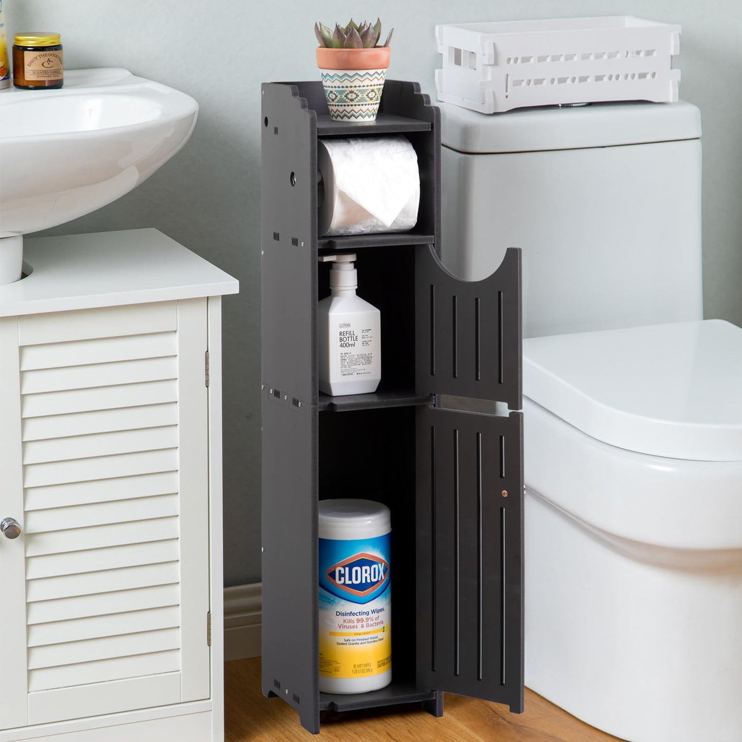 AOJEZOR Bathroom Storage Cabinet: Toilet Paper Holder Fit for Mega Roll - White