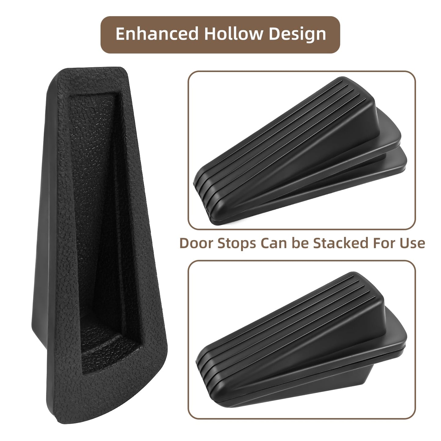 Door Stoppers for Bottom of Door on Floor, Premium Rubber Door Stopper Wedge, Floor Sturdy Stackable Door Stops for Carpet Heavy Duty Door, Door Gaps (Black, 2 Pack)