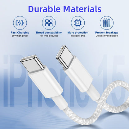 3-Pack [3.3FT+6.6FT+10FT] 60W USB C to USB C Cable, Type C to Type C Cable,Fast Charging Cable Compatible with iPhone 15/Plus/15 Pro/Pro Max，Samsung Galaxy S23 S22, iPad Pro, MacBook Air and More