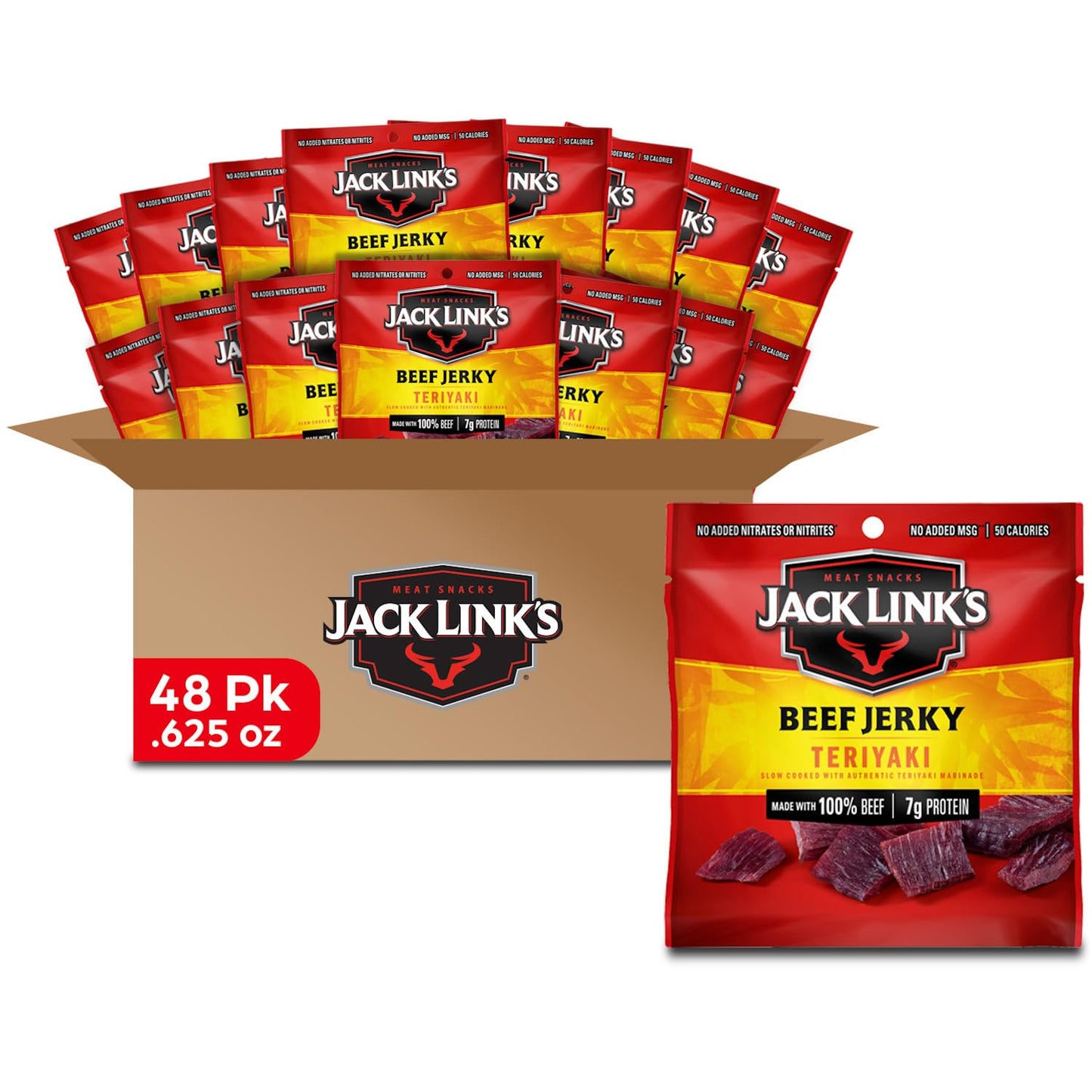 Jack Link's Beef Jerky, Original, Multipack Bags – Flavorful Meat Snacks for Lunches, Ready to Eat, Individual Packs - 7g of Protein, Made with 100% Beef – 0.625 oz (Pack of 20)