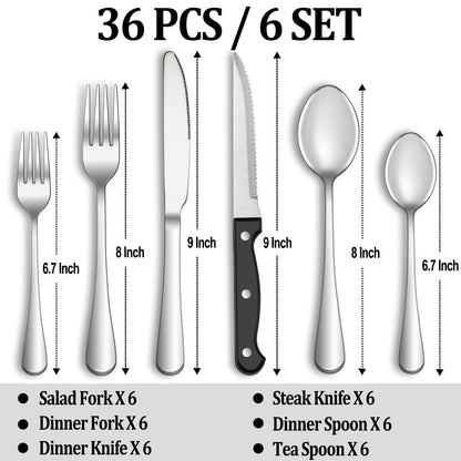 24 Pcs Silverware Set with Steak Knives Service for 4,Stainless Steel Flatware Set,Mirror Polished Cutlery Utensil Set,Home Kitchen Eating Tableware Set,Include Fork Knife Spoon Set,Dishwasher Safe