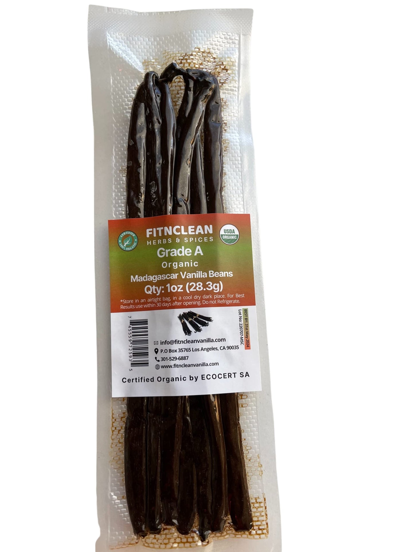 50 Organic Grade A Madagascar Vanilla Beans. Certified USDA Organic for Extract and all things Vanilla by FITNCLEAN VANILLA. ~5" Bulk Fresh Bourbon NON-GMO Pods.