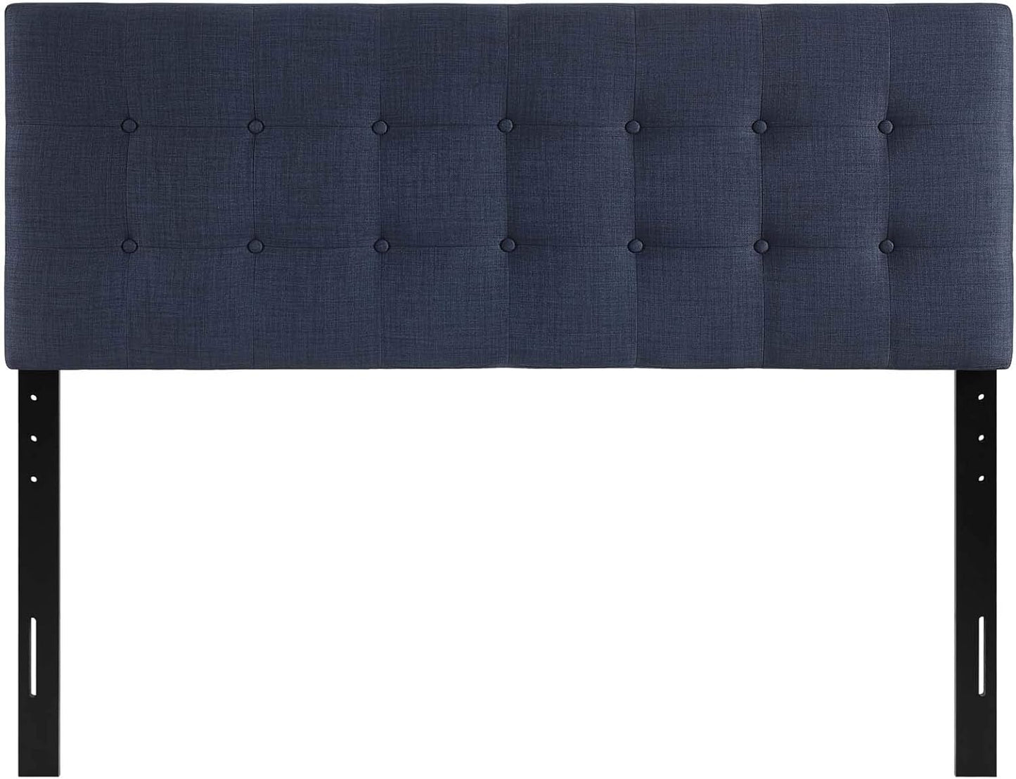 Modway Emily Tufted Button Linen Fabric Upholstered Full Headboard in Navy