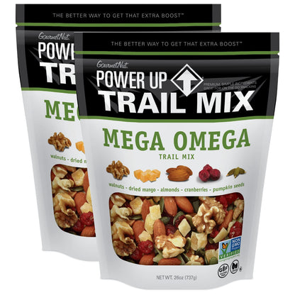 Power Up Trail Mix, Mega Omega Trail Mix, Non-GMO, Vegan, Gluten Free, No Artificial Ingredients, Gourmet Nut, 14 Ounce Bag