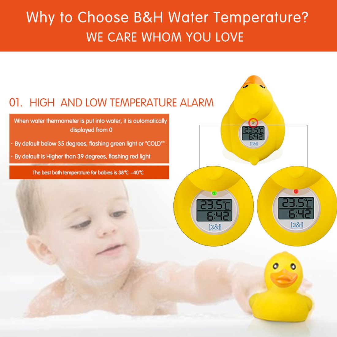 b&h Baby Thermometer, The Infant Baby Bath Floating Toy Safety Temperature Water Thermometer (Classic Duck)