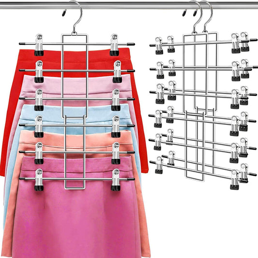 Hangers,Pants Hangers,Space Saving Hanging Closet Organizer - 6 Tiers Skirt Hangers with 360° Swivel Hook,Hangers Space Saving with Clips,closet organizers and storage -Clothes Hangers- 2 Pack