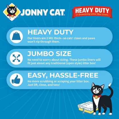 Jonny Cat Litter Box Liners: Heavy Duty - Tear & Leak Resistant - Drawstring Close - Jumbo, 5 Count