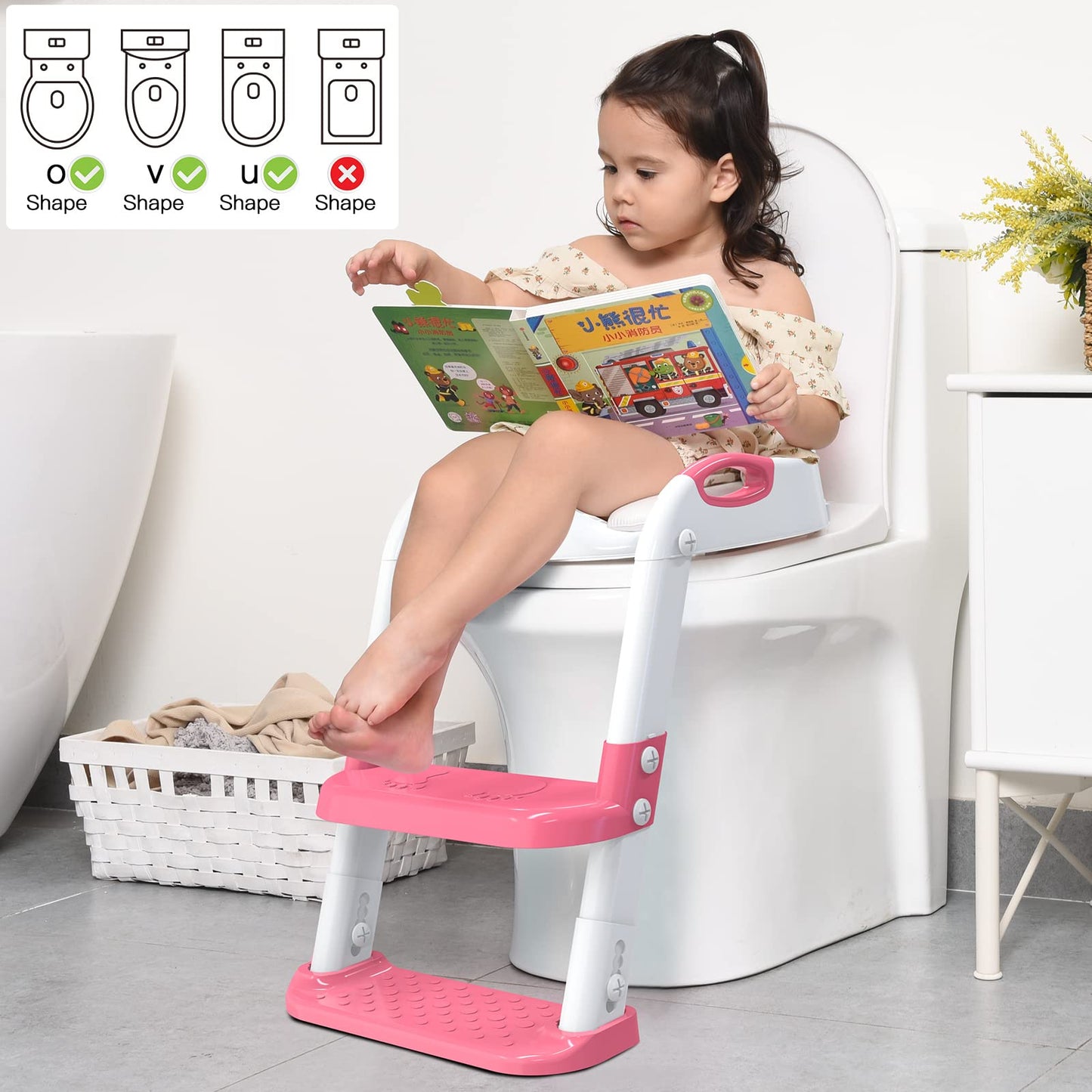 Toilet Potty Training Seat with Step Stool Ladder,SKYROKU Training Toilet for Kids Boys Girls Toddlers-Comfortable Safe Potty Seat with Anti-Slip Pads Ladder (Grey)