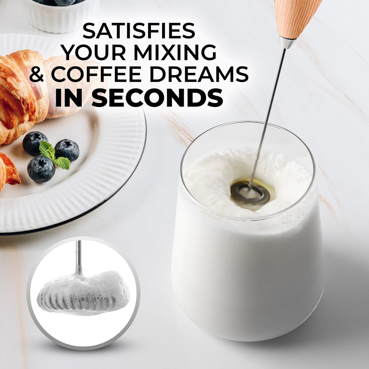 Zulay Powerful Milk Frother (4 Duracell Batteries Included) - Handheld Milk Frother Wand Drink Mixer for Coffee - Powerful Milk Foamer for Cappuccino, Frappe, Matcha & Coffee Creamer - Black