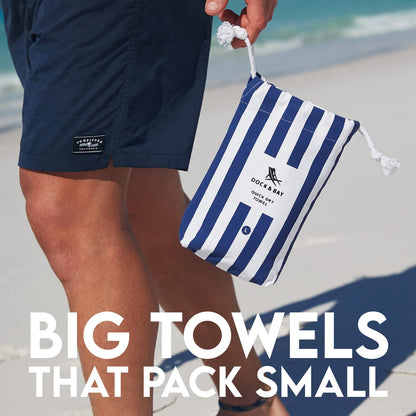 Dock & Bay Beach Towel - Quick Dry, Sand Free - Compact, Lightweight - 100% Recycled - includes Bag - Cabana - Bondi Blue - Extra Large (200x90cm, 78x35)