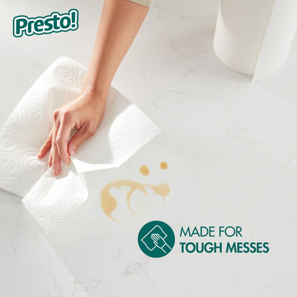 Amazon Brand - Presto! Flex-a-Size Paper Towels, 128 Sheet Family Roll, 16 Rolls (2 Packs of 8), Equivalent to 40 Regular Rolls, White