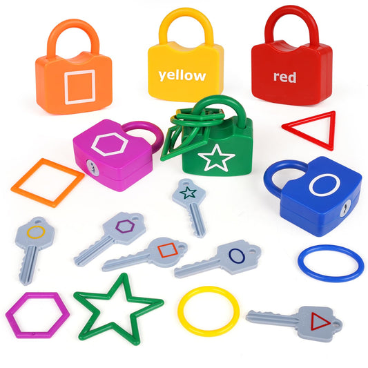 Shape Sorting Matching Learning Locks Toys, Toddler Montessori Educational Toy Geometric Shape Matching Recognition Color Sorting Toy Set, Preschool Locks and Keys Learning Game (Shape Matching)