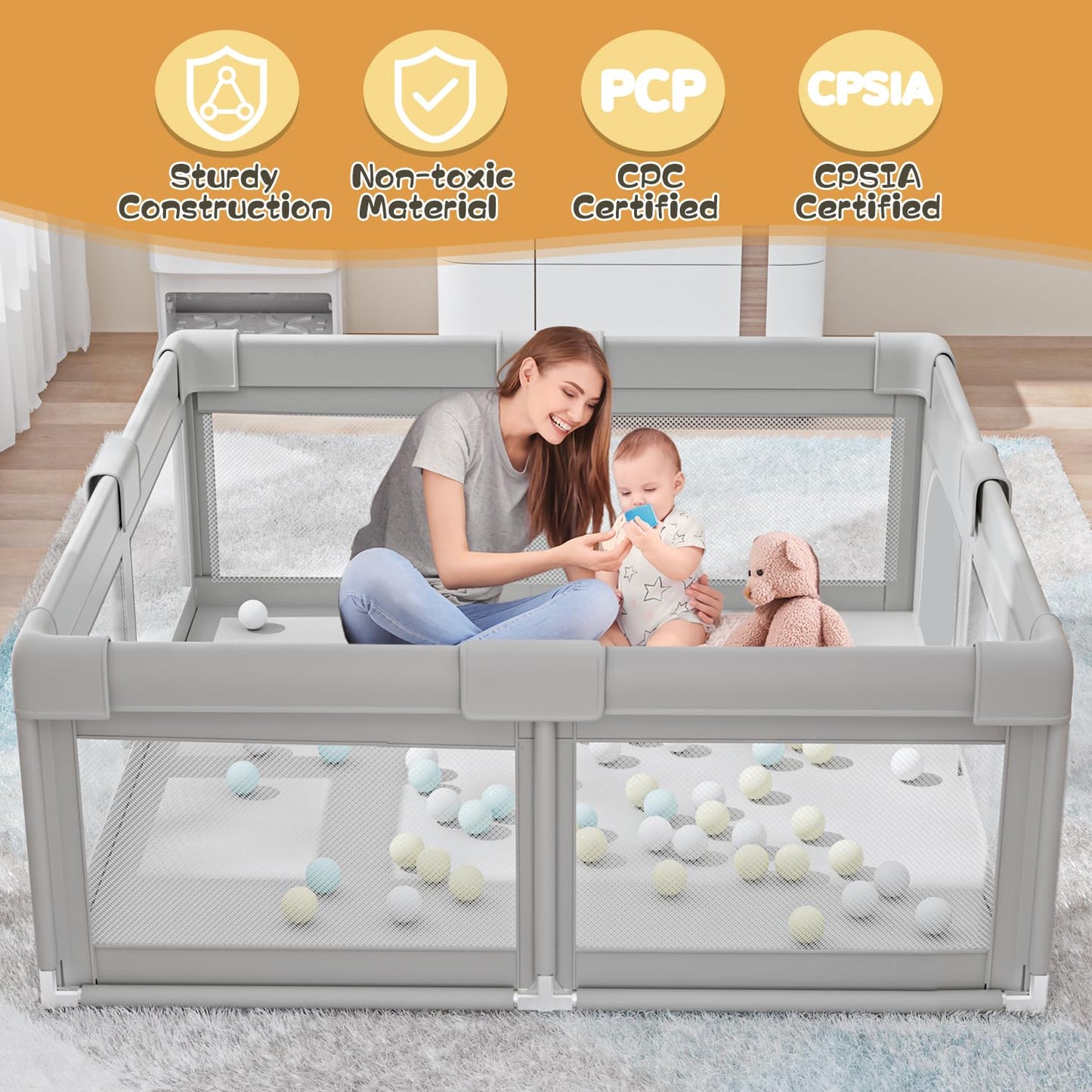 Baby Playpen Play Pens for Babies and Toddlers Baby Fence Baby Play Yards for Indoor & Outdoor with Breathable Mesh Anti-Fall Playpen