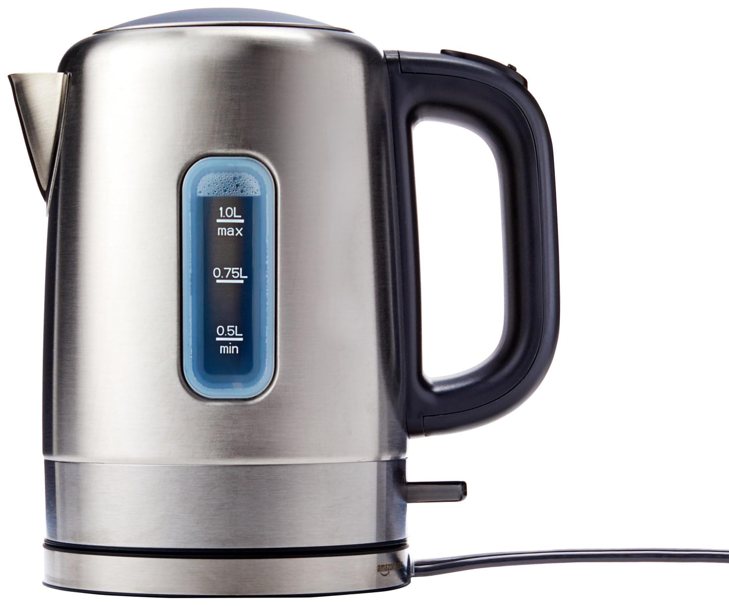 Amazon Basics Electric Kettle, Stainless Steel, Portable Fast-Boiling, Tea Kettle for Boiling Water, for Tea and Coffee, Auto Shut-Off and Boil Dry Protection, 1 Liter, Black and Silver