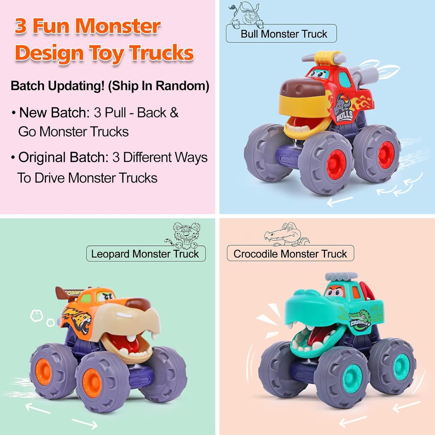 Toy Cars for 1 Year Old Boy Gifts Monster Trucks Boys Toys for 1 2 3 Year Old Boys Girls Kids Toddler Car Toy Trucks Baby Boy Toys 12-18 Months Pull Back Cars for Toddlers 1-3 Birthday Xmas Gift