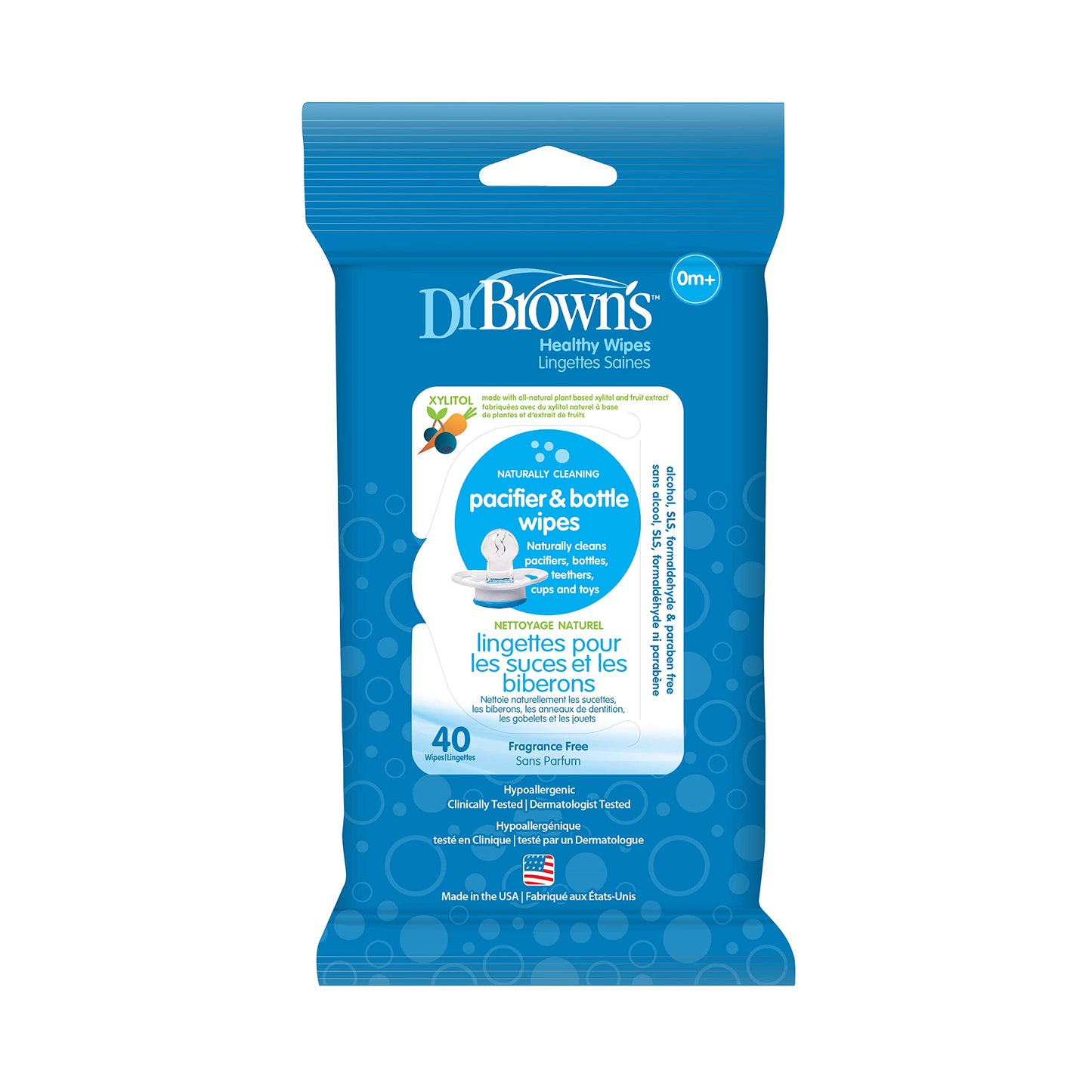 Dr. Brown's Bottle and Pacifier Healthy Wipes, Naturally Cleaning for Bottles and Baby Items, 40 Count, 3 Pack