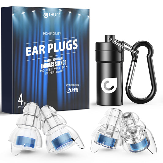 Reure High Fidelity Concert Ear Plugs, Noise Cancelling Silicone Ear Plugs 2 Pairs Great for Concerts Loud Music, Musicians, Motorcycles, Airplanes, Raves, Hearing Protection -20 dB