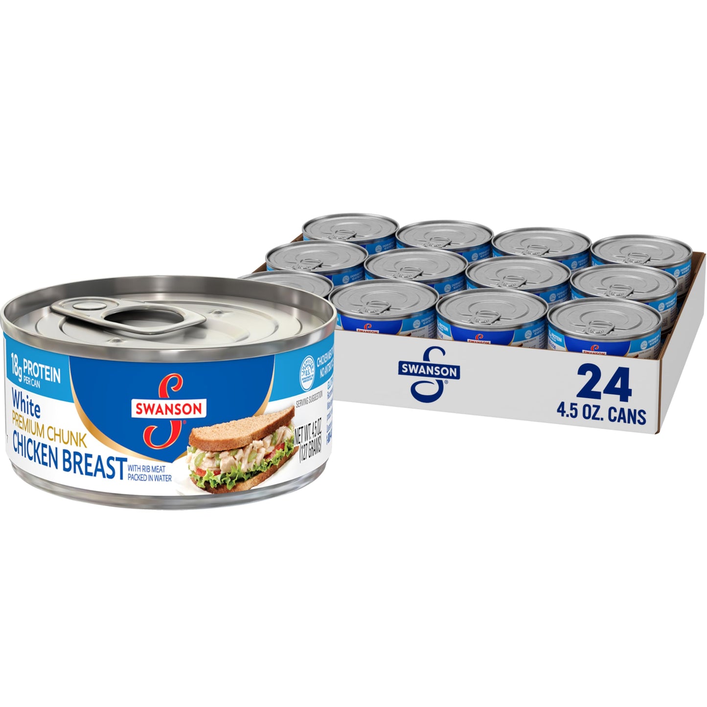 Swanson White Premium Chunk Canned Chicken Breast in Water, Fully Cooked Chicken, 4.5 OZ Can (Pack of 4)