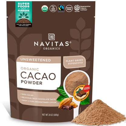 Navitas Organics Cacao Powder, Regenerative Organic Certified, Non-GMO, Fair Trade, Gluten-Free, 8oz. Bag, 15 Servings