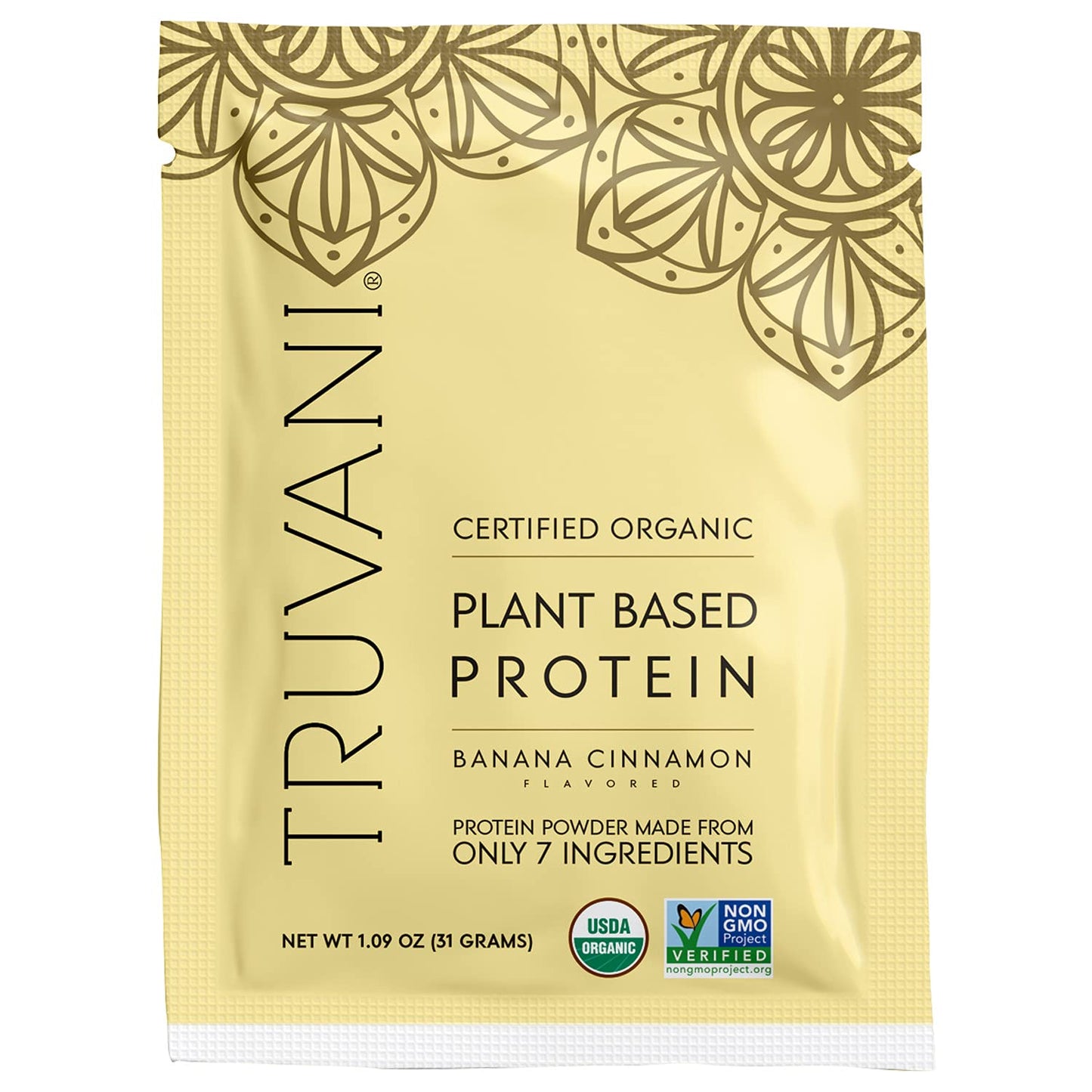 Truvani Vegan Pea Protein Powder | Banana Cinnamon | 20g Organic Plant Based Protein | 1 Serving | Keto | Gluten & Dairy Free | Low Carb | No Added Sugar