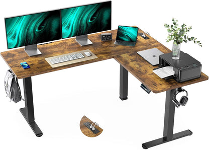 Marsail Standing Desk Adjustable Height with 4-in 1 Electical Outlet, L Shaped Electric Standing Desk with Headphone Hook, Stand up Desk for Home Office Sturdy Writing Workstation, Rustic