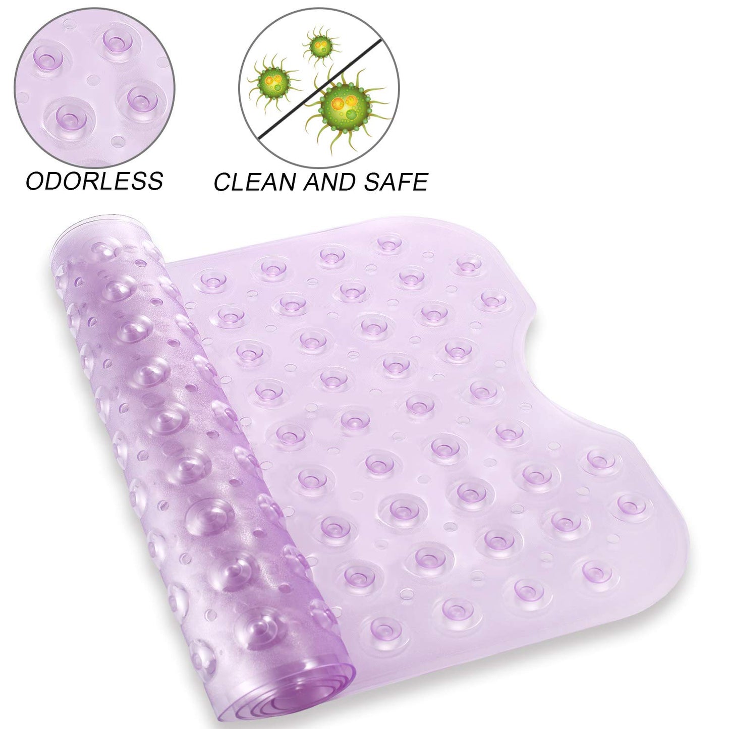 YINENN Bath Tub Shower Safety Mat 40 x 16 Inch Non-Slip and Extra Large, Bathtub Mat with Suction Cups, Machine Washable Bathroom Mats with Drain Holes, Clear