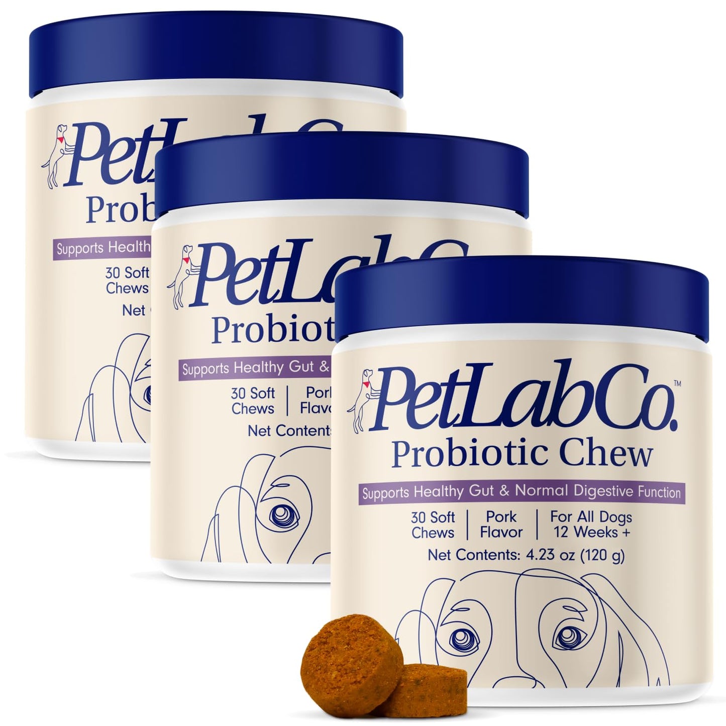 PetLab Co. Probiotics for Dogs, Support Gut Health, Diarrhea, Digestive Health & Seasonal Allergies - Pork Flavor - 30 Soft Chews - Packaging May Vary (Value 3-Pack)