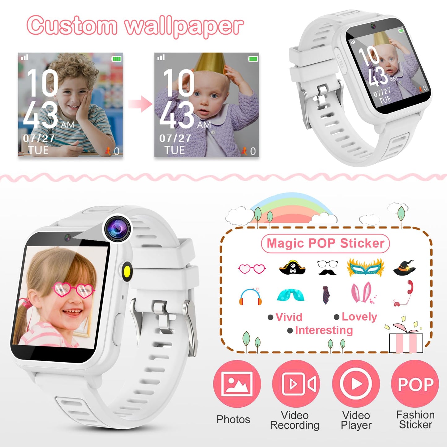 Phyulls Smart Watch for Kids with 24 Games Alarm Clock, Touchscreen, Calendaring Camera Music Player Time Display Video & Audio Recording, Toys for 3-12 Years Old Boys Toddler