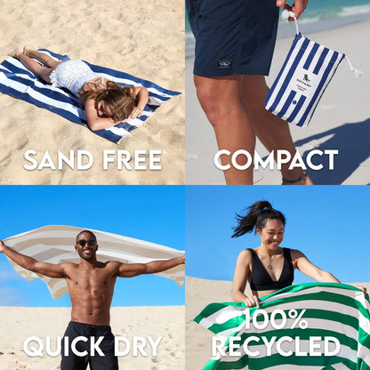 Dock & Bay Beach Towel - Quick Dry, Sand Free - Compact, Lightweight - 100% Recycled - includes Bag - Cabana - Bondi Blue - Extra Large (200x90cm, 78x35)