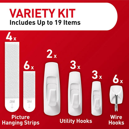 Command Variety Pack, Picture Hanging Strips, Wire Hooks and Utility Hooks, Damage Free Hanging Variety Pack for Up to 19 Items, 1 Kit